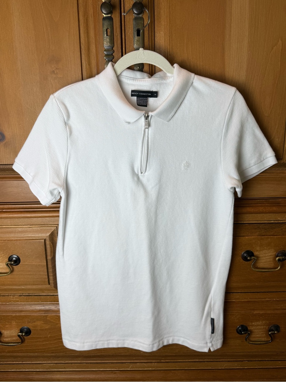 French Connection White Zip Polo Shirt with Quarter Zip